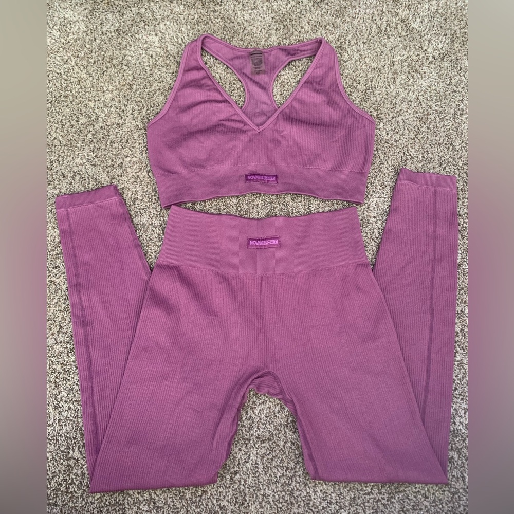 Fashion Nova Purple Ribbed Seamless Sports Bra & Leggings Set
